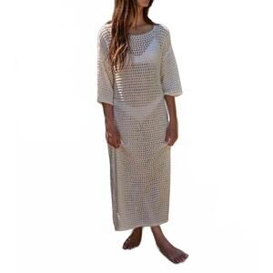 NEW BY TOGETHER crochet knit beach maxi dress in cream